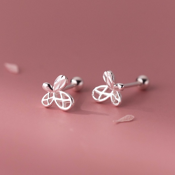 Sterling Silver Butterfly Earrings 3D Unique Geometric Cutout Butterfly Earrings - Picture 1 of 5